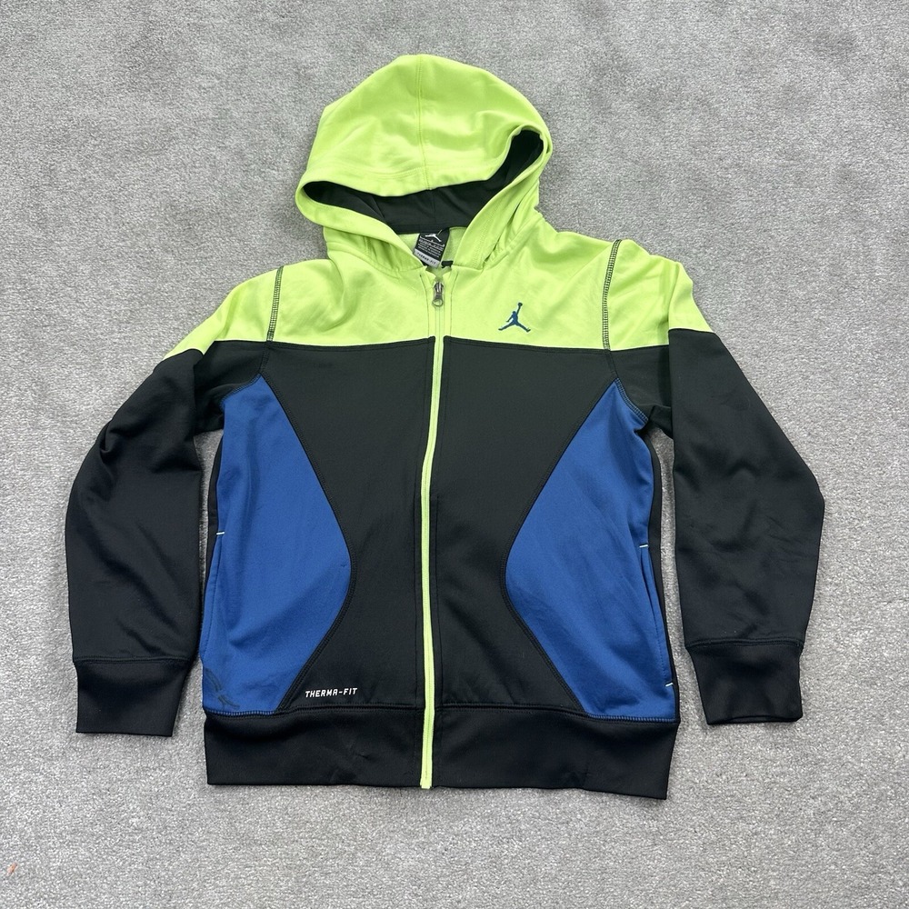 Jordan Nike Therma Fit Youth Zip Up Hooded Sweatshirt Size Large Black Blue
